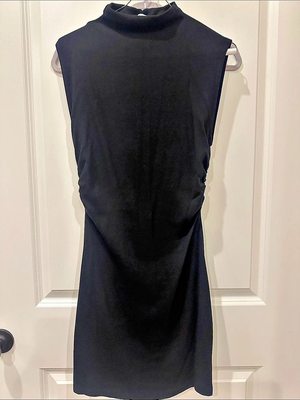 MANGO Gathered Funnel Neck Dress Black Ruched Mini Dress
